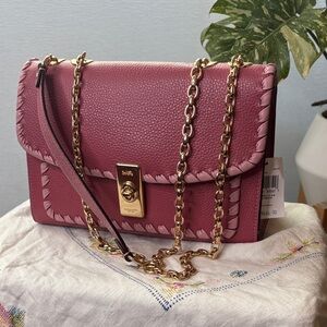 NWT Coach Lane shoulder bag in gold shell pink pebble leather purse